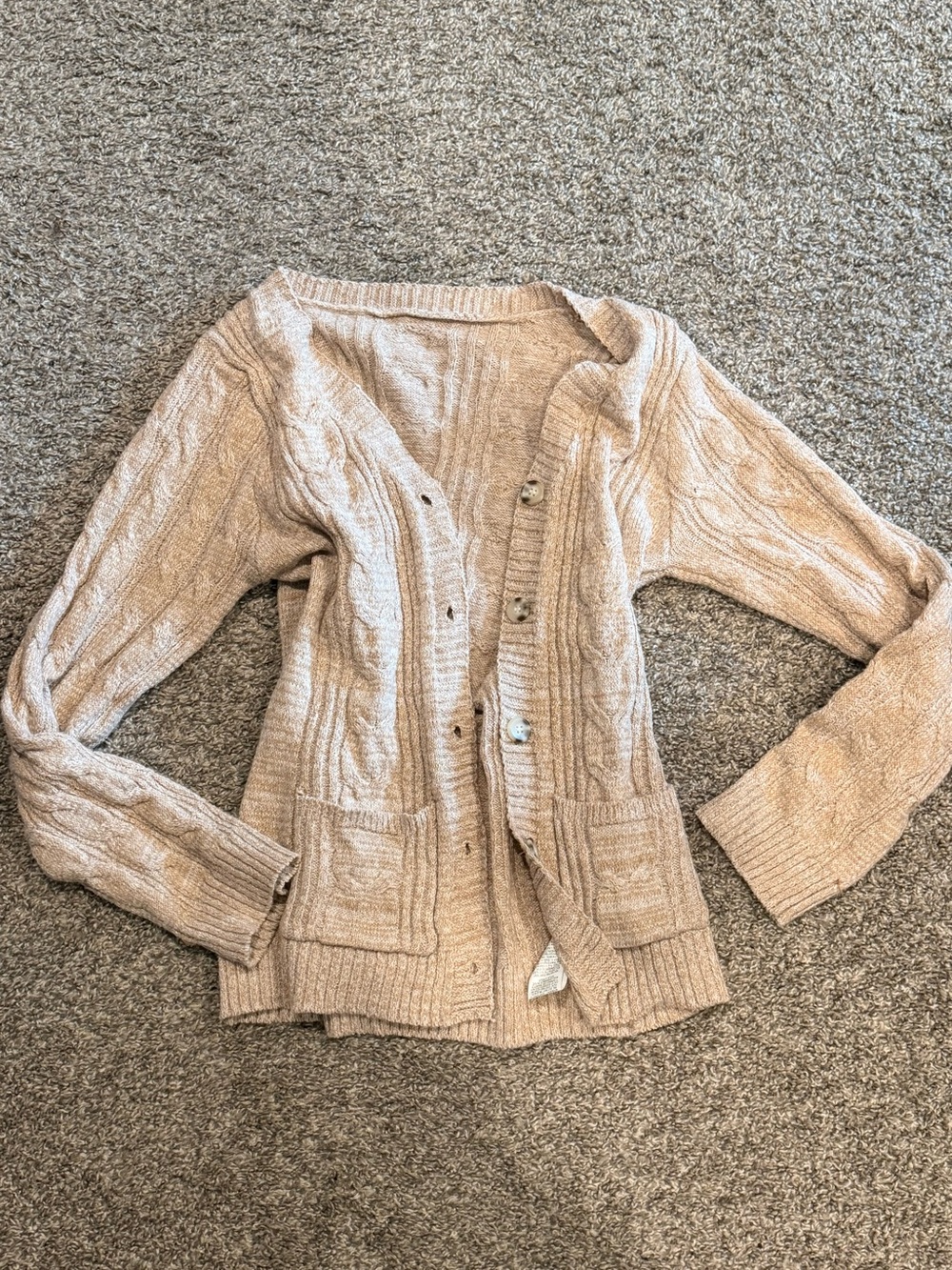 SHEIN Beige Cable Knit Button Front Cardigan